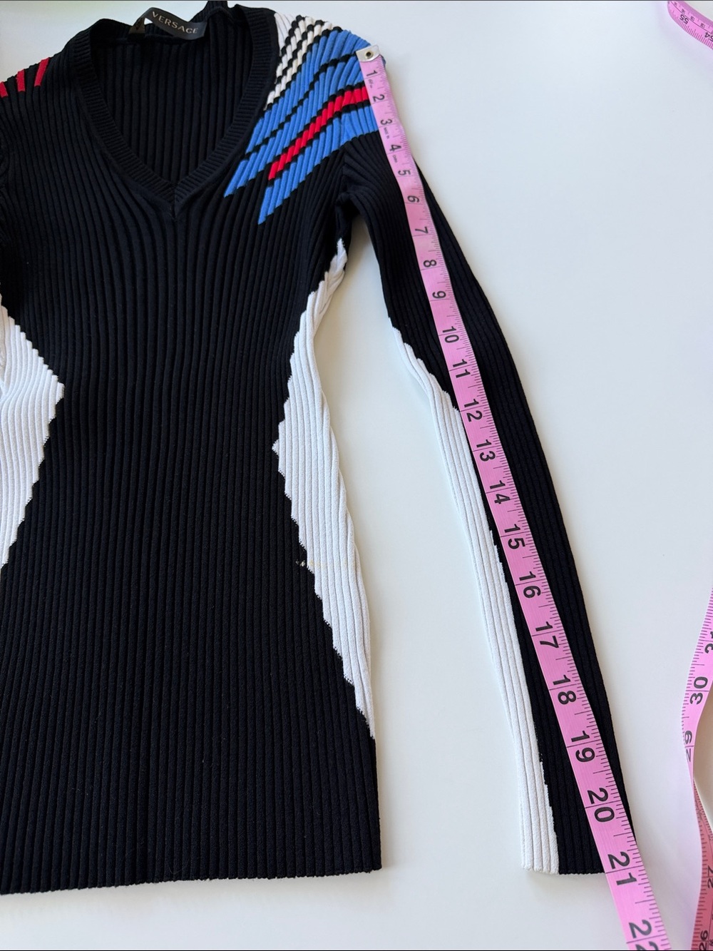 Versace Color Block Ribbed Knit V-Neck S/M - Picture 6 of 10
